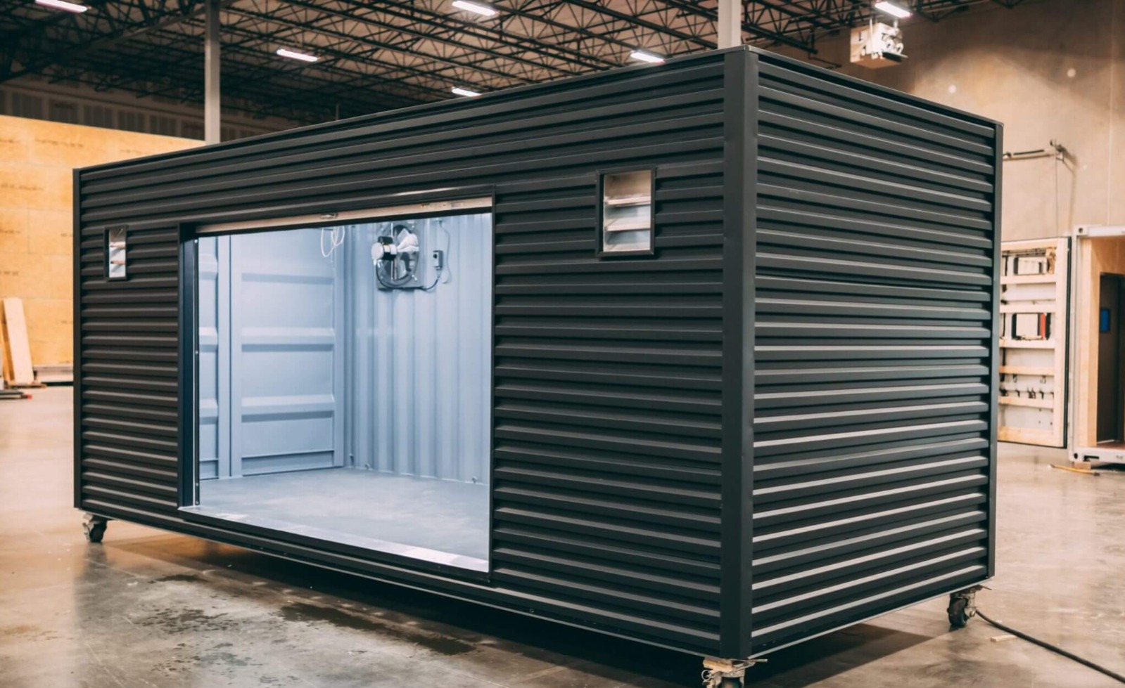 a black container with a door open